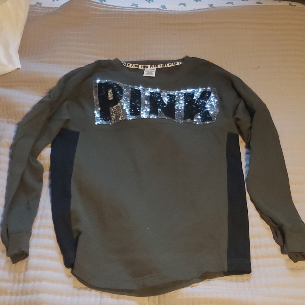 Gently worn,comfy, PINK VS, sweatshirt, sequin.